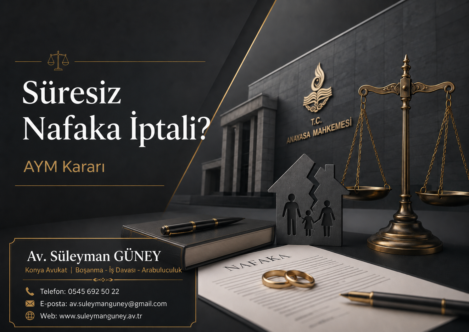 Süresiz nafaka iptali ve Anayasa Mahkemesi kararı hakkında Konya boşanma avukatı Av. Süleyman Güney tarafından hazırlanan hukuki bilgilendirme görseli